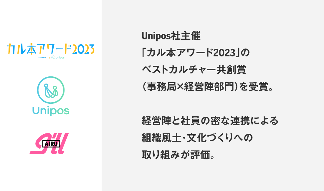 Unipos社主催「カル本アワード2023」のベストカルチャー共創賞（事務局×経営陣部門）を受賞